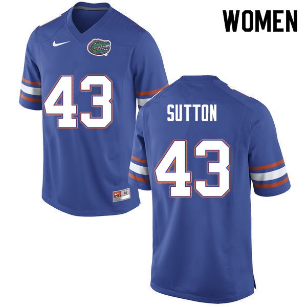 Women #43 Nicolas Sutton Florida Gators College Football Jersey Blue